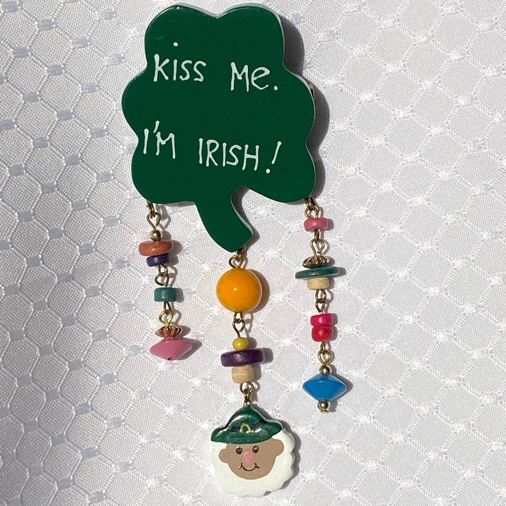 Handmade Irish Wooden Dangle Brooch For St. Patrick's Day